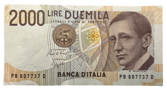 Italy 2,000 Lire (Marconi) Vintage Banknote 1990-1992