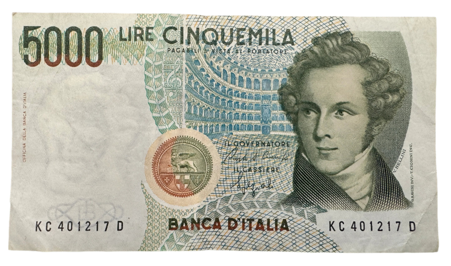 Italy 5,000 Lire (Bellini) Vintage Banknote 1985-2001