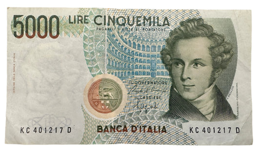 Italy 5,000 Lire (Bellini) Vintage Banknote 1985-2001