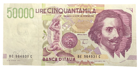 Italy 50,000 Lire (Bernini) 2nd Type Vintage Banknote 1992-1999