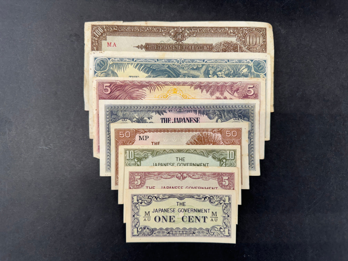 Rare Malaysia (Japanese Government) "Banana Money" Banknote Set (issued 1942)