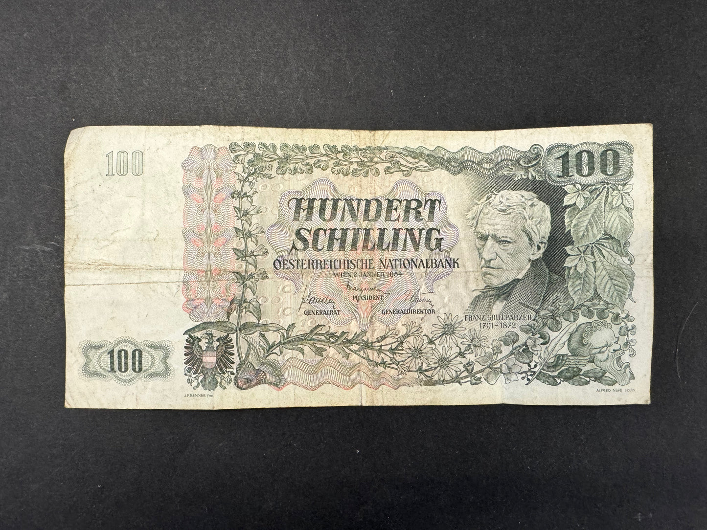 Rare Austria 100 Schilling Banknote (issued 1954)