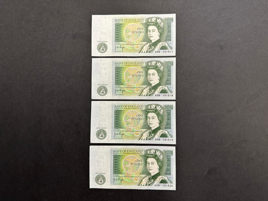 4 x GBP Sterling £1 Banknotes - Consecutive Serial Numbers