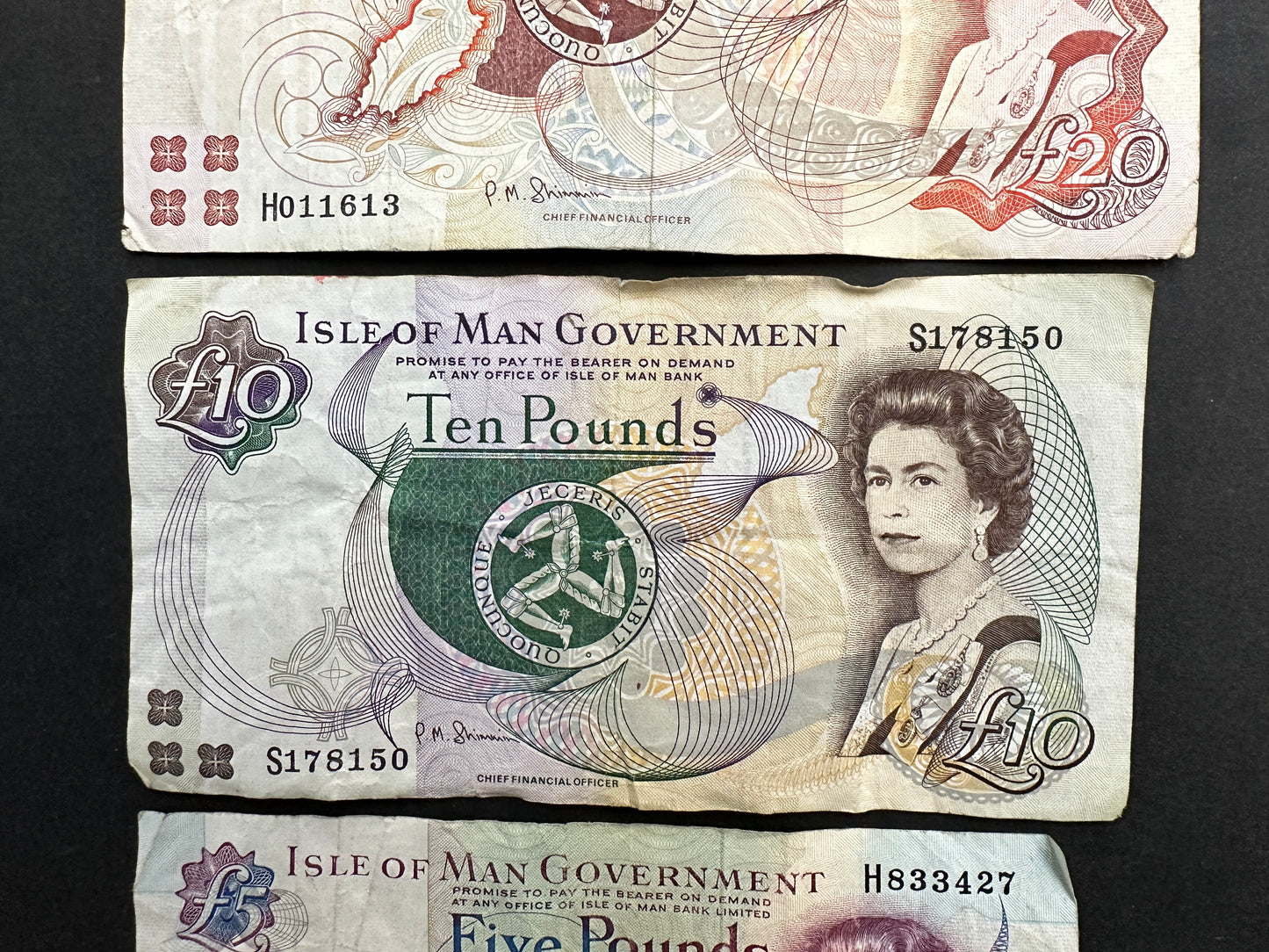 Set of Isle of Man Banknotes  - £20, £10, £5 and £1 pound notes - Highly Desirable