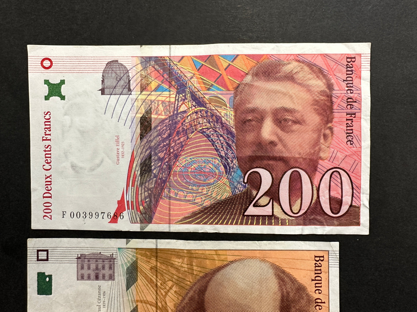 Set of 3 French Franc Banknotes from the 1990s - 200, 100 and 50 Francs