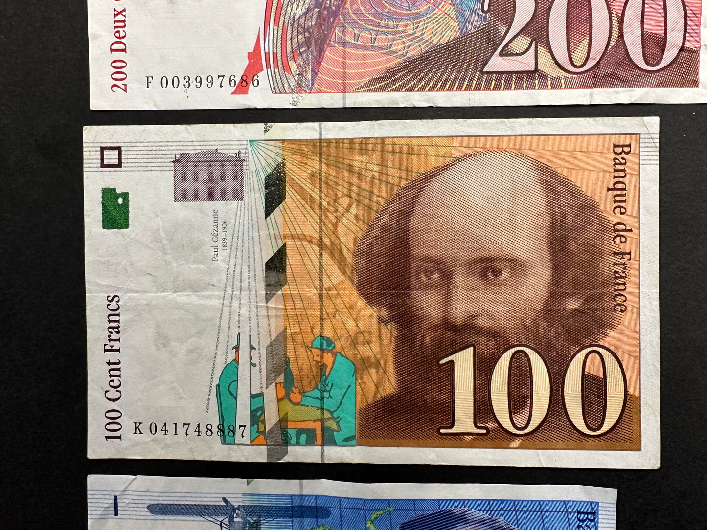 Set of 3 French Franc Banknotes from the 1990s - 200, 100 and 50 Francs