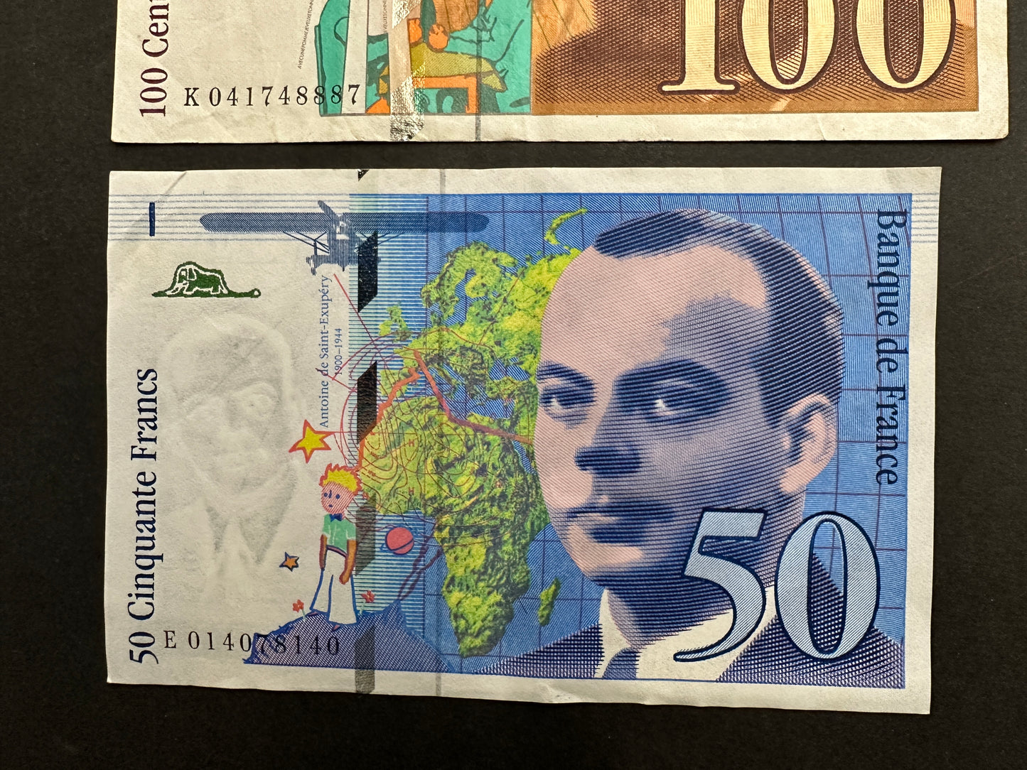 Set of 3 French Franc Banknotes from the 1990s - 200, 100 and 50 Francs